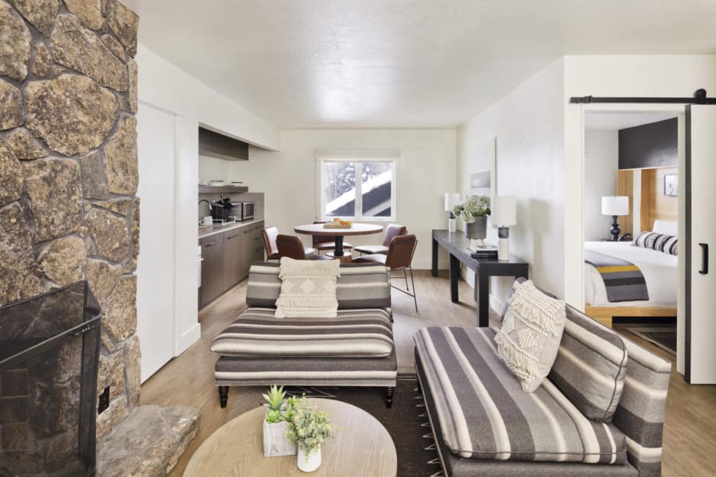 wide angle shot of one bedroom suite