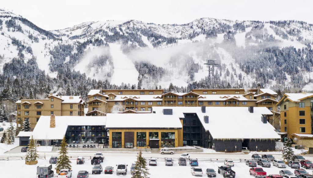 wide angle of hotel and mountains