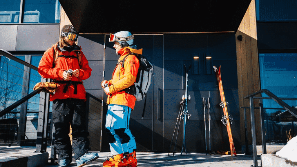 skiers chatting
